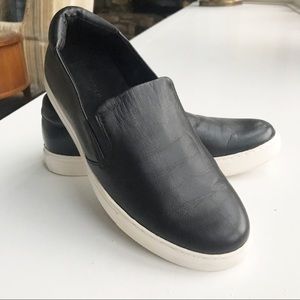 Black Leather Slip On Sneakers Shoes